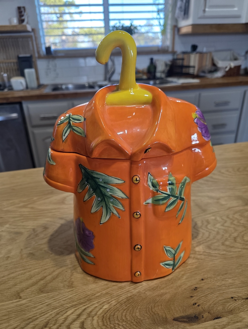 Orange Floral Shirt-Shaped Ceramic Cookie Jar
